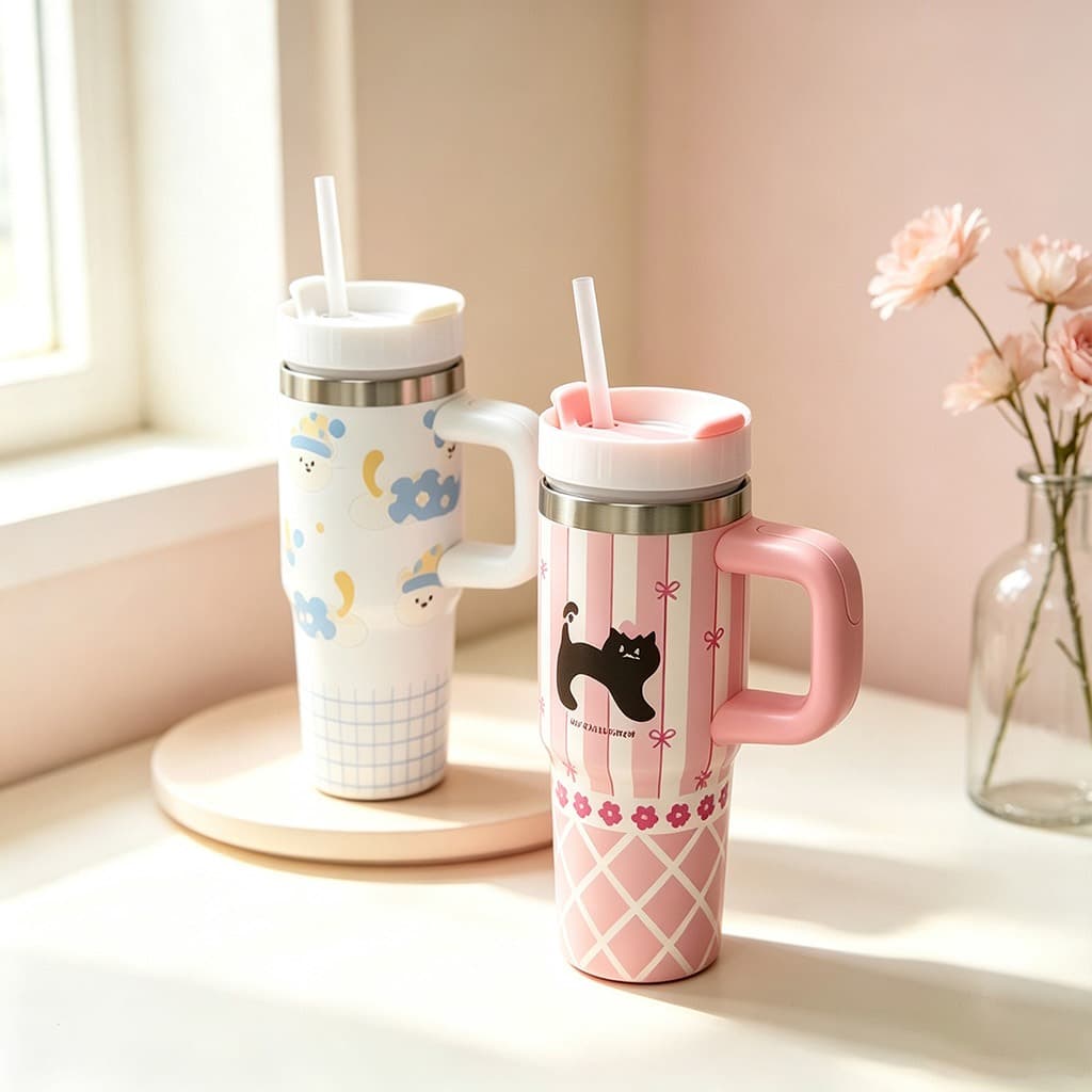 Copo Térmico Infantil Inox 420ml com Canudo, Alça e Tampa – Estampa de Cachorro Portátil e Seguro