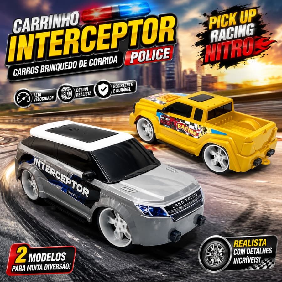 Carro Brinquedo de Corrida Pick up Racing Nitro Realista Carrinho Interceptor Police