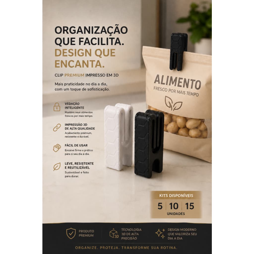 Kit Prendedor Para Saco Vedador Clip Fecha Embalagem Organizador Cozinha