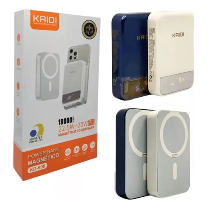 Carregador Por Indução Portátil Power Bank Magnético 10.000 Mah Magsafe Kaidi Kd-998