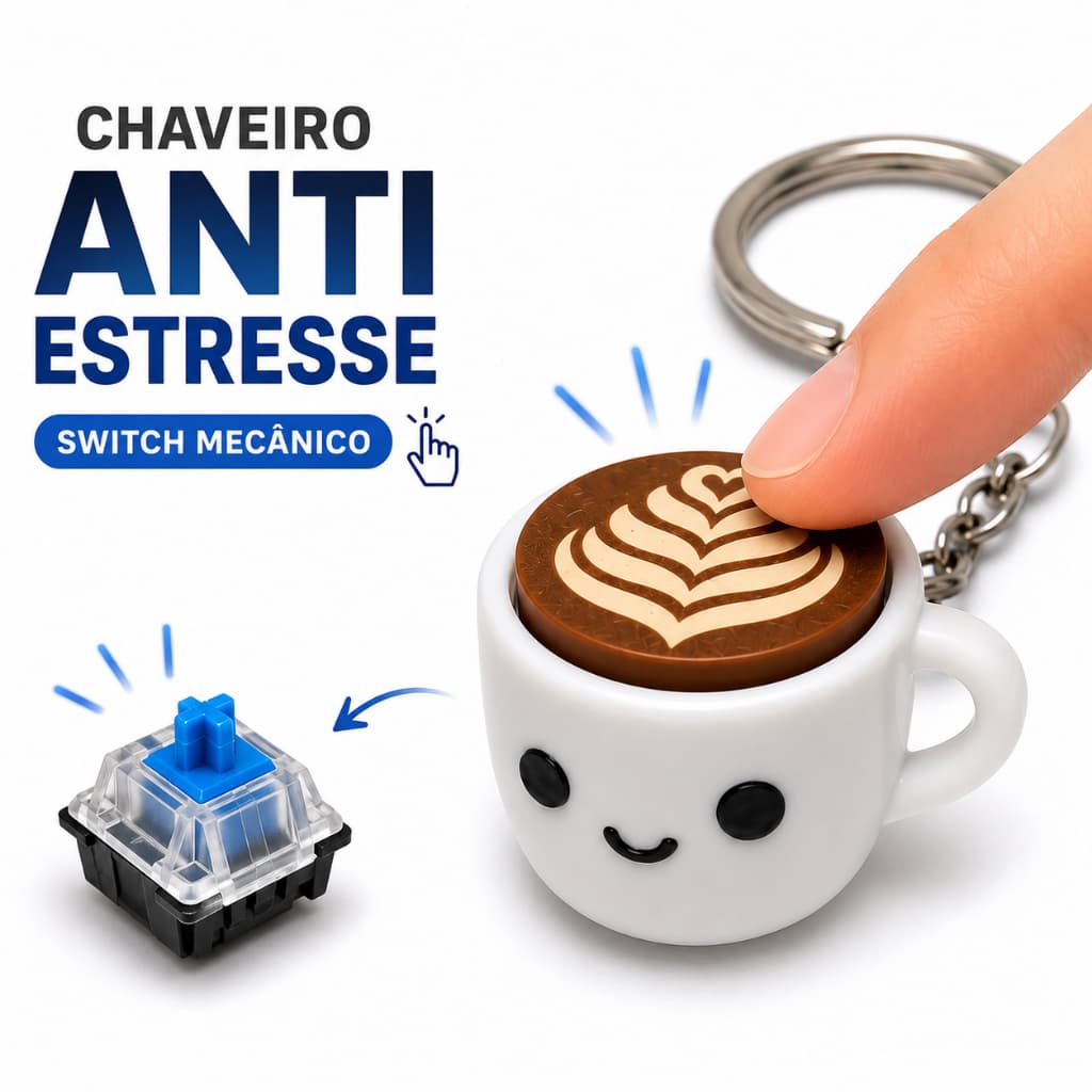 Chaveiro Anti Stress Clicker Café Fidget Satisfatório Viciante Switch Teclado Relaxante