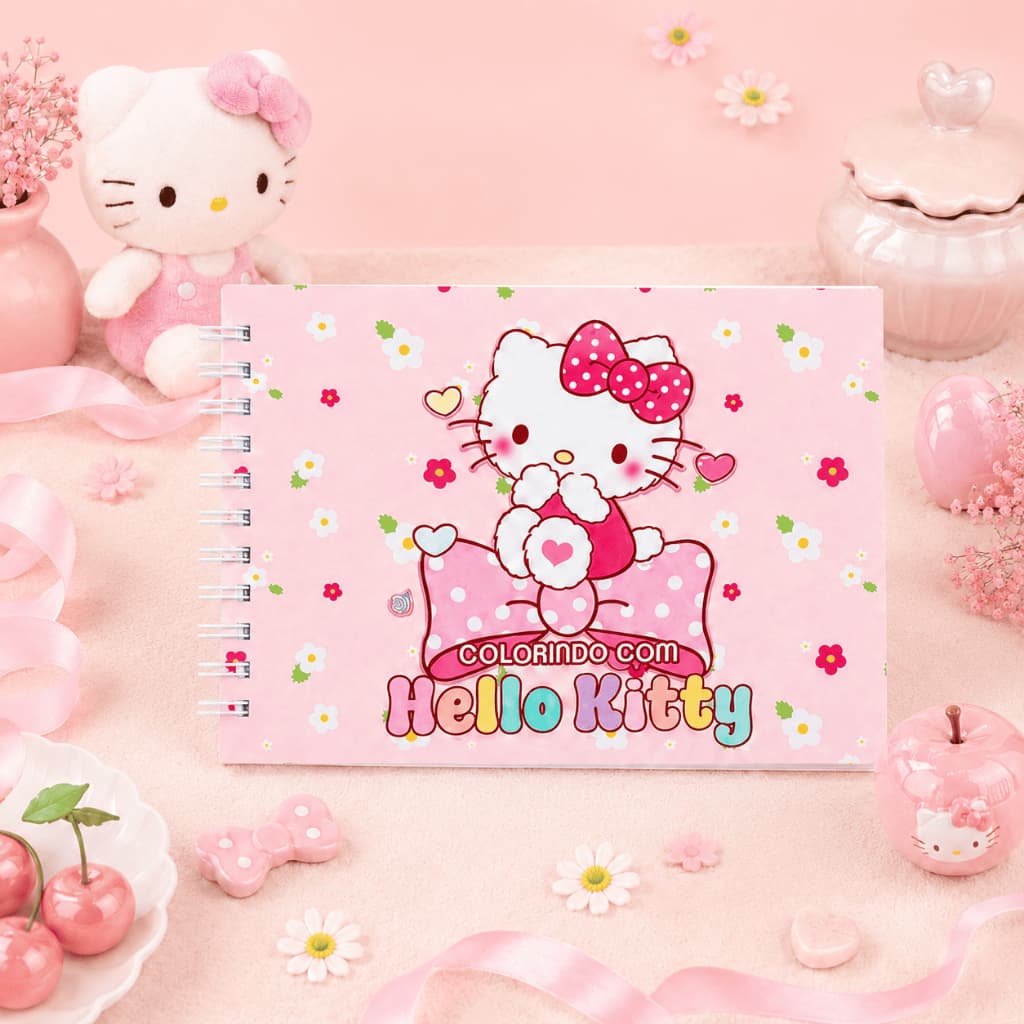 Livro de Colorir Hello Kitty A5 Capa Dura 50 Folhas Grossas com Acetato com ou sem Nome
