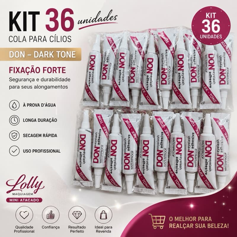 Kit 36 Cola para Cílios DON Dark Tone Preta À Prova d’Água Fixação Forte Secagem Rápida Mini Atacado