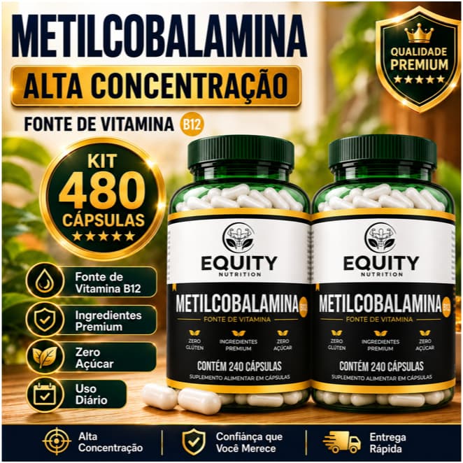 Metilcobalamina B12 9,94ui 480 Cápsulas Alta Absorção Concentração Premium Equity Nutrition
