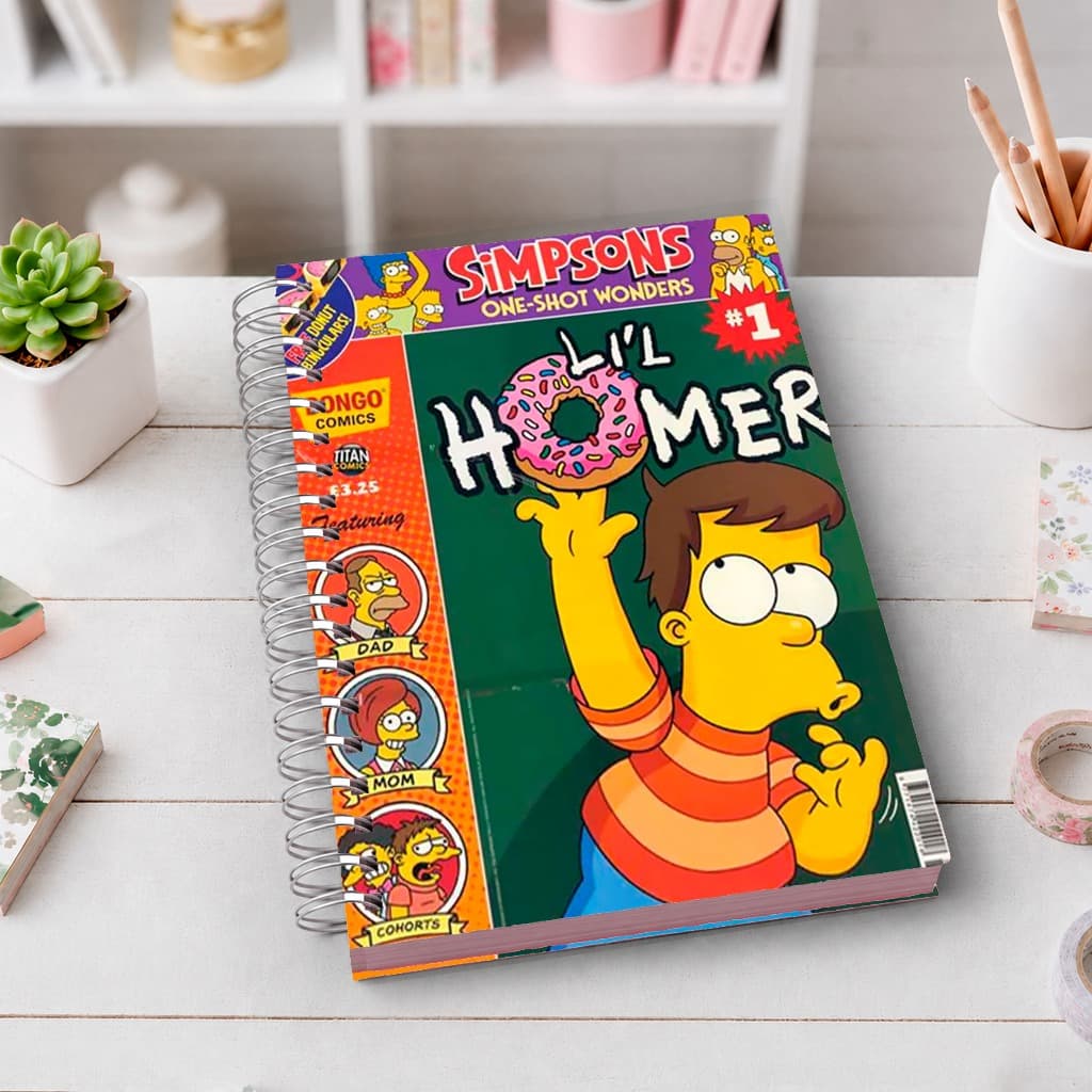 Caderno A5 Homer Simpson | Capa Dura Premium | Wire-O | 80 Folhas | Ideal para Estudos