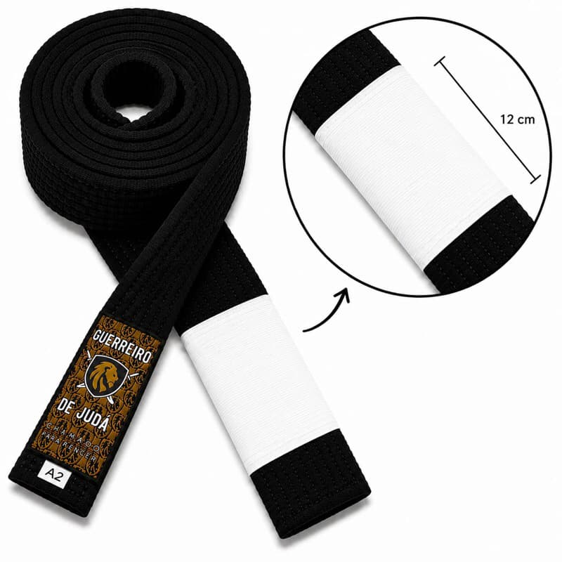 Faixa Preta de Jiu-Jitsu Robusta ponta branca 08 costuras