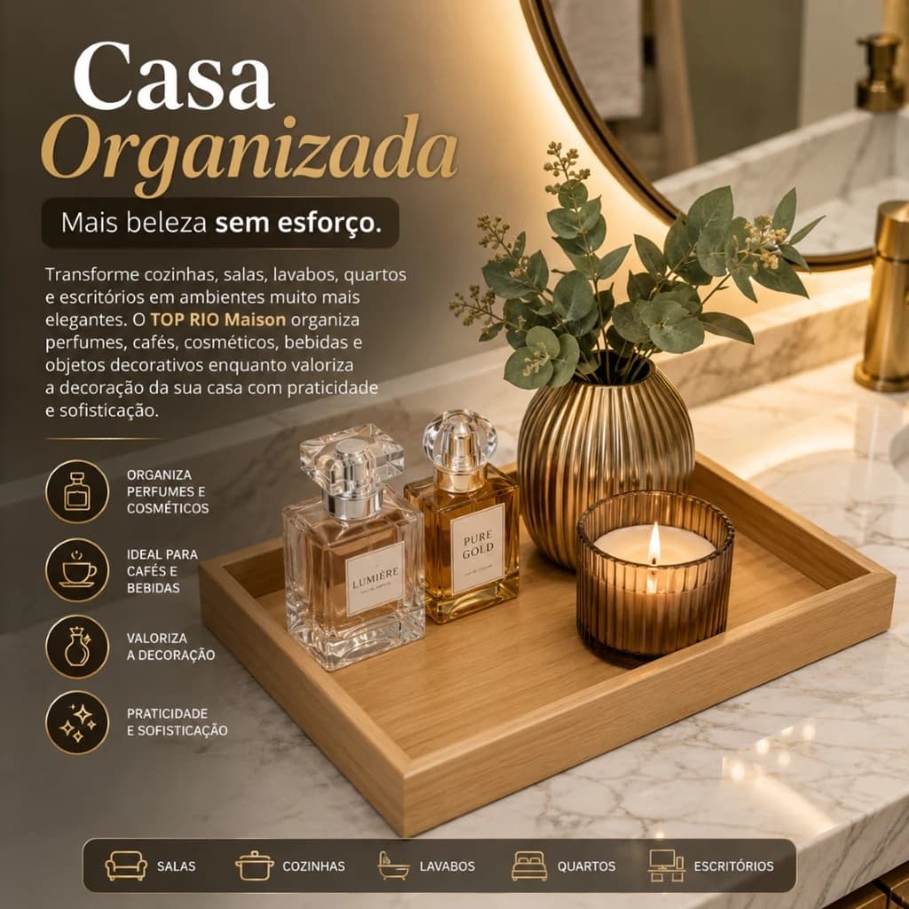Conjunto 2 Bandejas Retangulares Madeira casa organizada