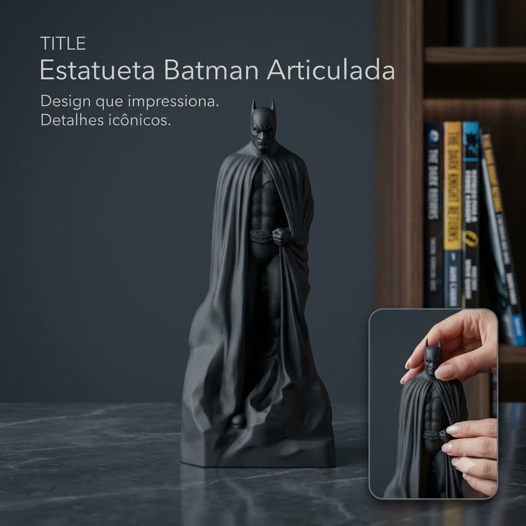 Miniatura Batman Low Poly 3D em PLA - Decoração Geometria Cavaleiro das Trevas Ornamento Geek Herói