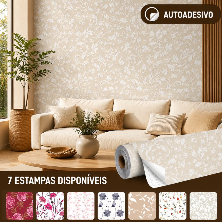 Papel de Parede Adesivo Floral 2,5m Autoadesivo Sala Quarto Decoração 7 Estampas