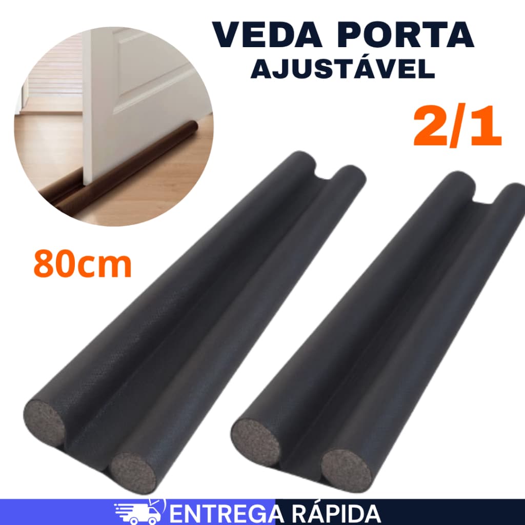 Kit 1 ou 2 Unidades Veda Porta Ajustável Protetor Rolinho Impermeável 80cm Proteção Dupla PROMOÇÃO