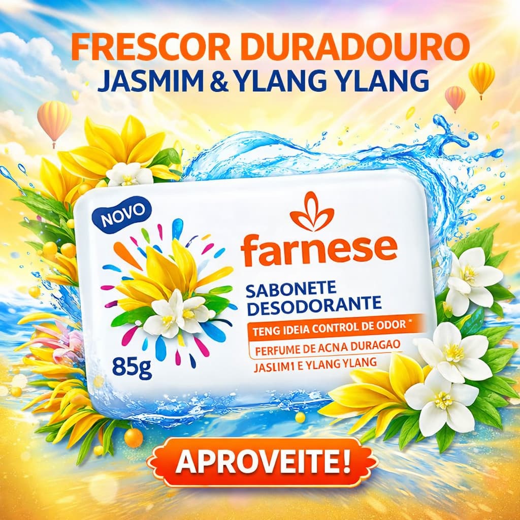 Kit 6 ou 12 Sabonetes Farnese 85g – Jasmim Ylang Ylang – Desodorante, Perfume Intenso, Longa Duração