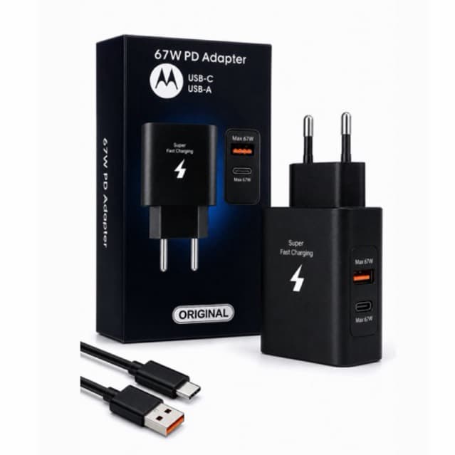 Carregador Turbo 67W PD USB-C + USB-A Carregamento Rápido Bivolt