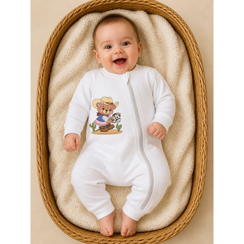 Macacão Bebê Ursinho Cowboy Menino / Menina em Suedine 100% Algodão  Charme, Conforto e Estilo para o Seu Pequeno!