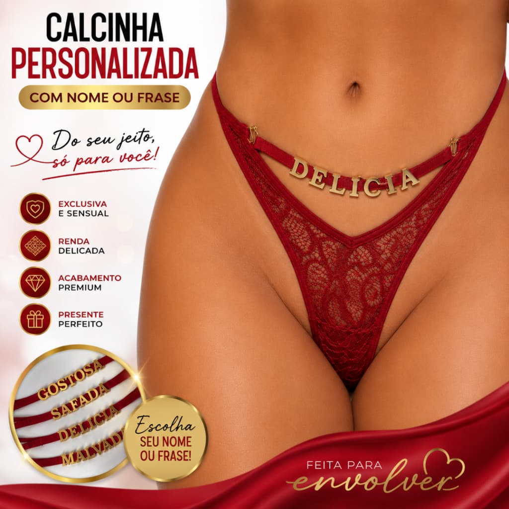 1 Calcinha Fio  Personalizada com Nome ou Frase na Frente