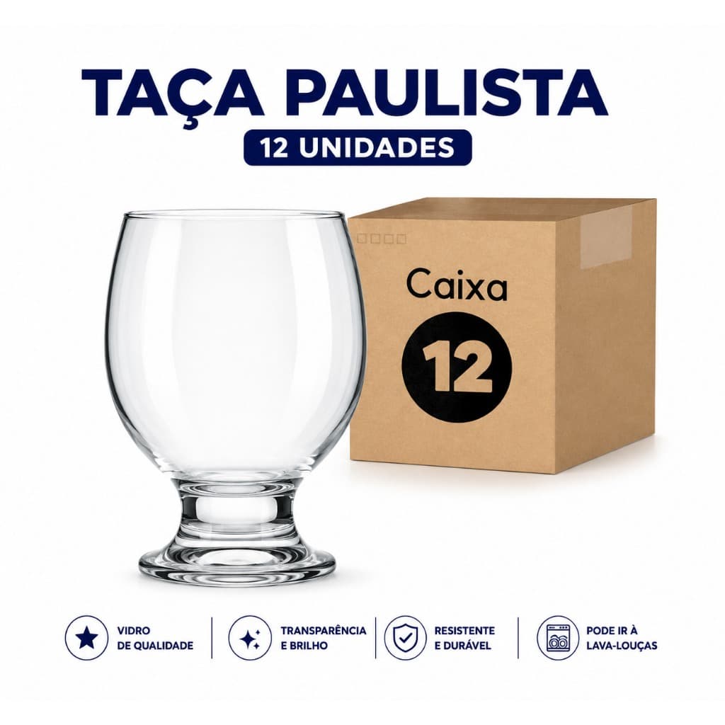 Jogo Taças Vidro Nadir Paulista 250ml 12 Unidades Água