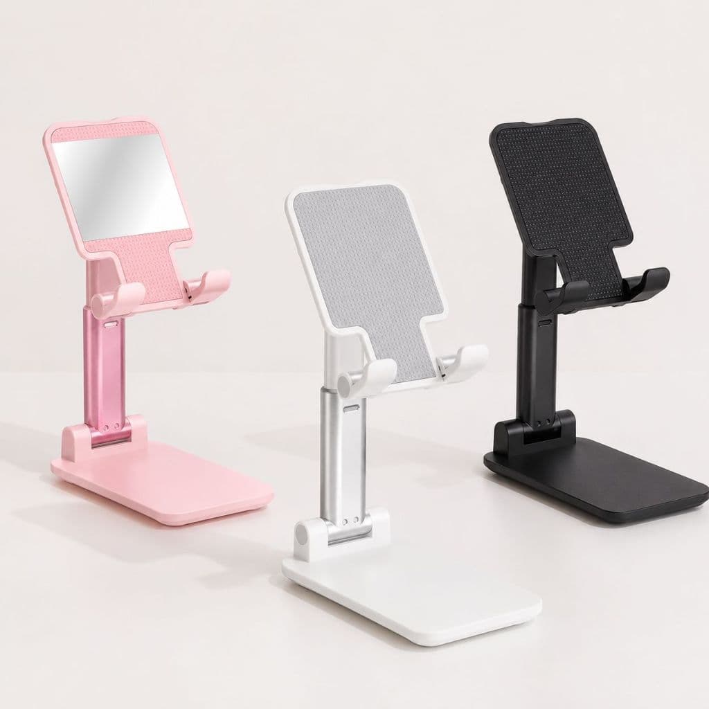 Suporte de Celular Ajustável Altura Ângulo Dobrável Antiderrapante com Espelho para Mesa Estudo Chamada