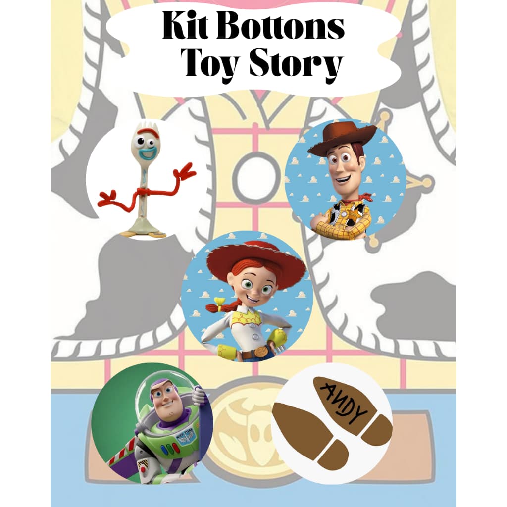Kit 5 Bottons Toy Story Broche Pin Woody Buzz Jessie Mochila