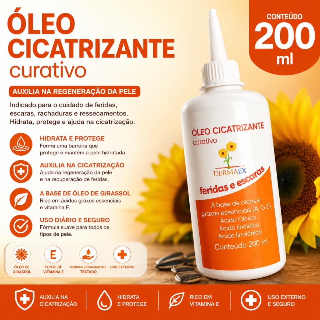 Óleo Cicatrizante Dermaex AGE Para Feridas e Escaras - 200ml Med