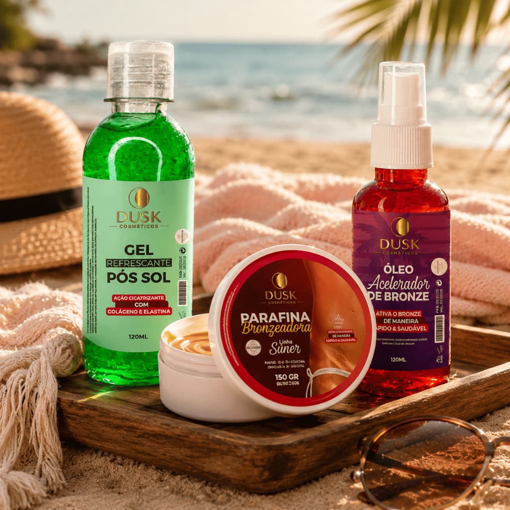 Kit Pós sol Cicatrizante + Óleo Ativador de Bronze +  Parafina Aceleradora Dusk Marquinha Verao