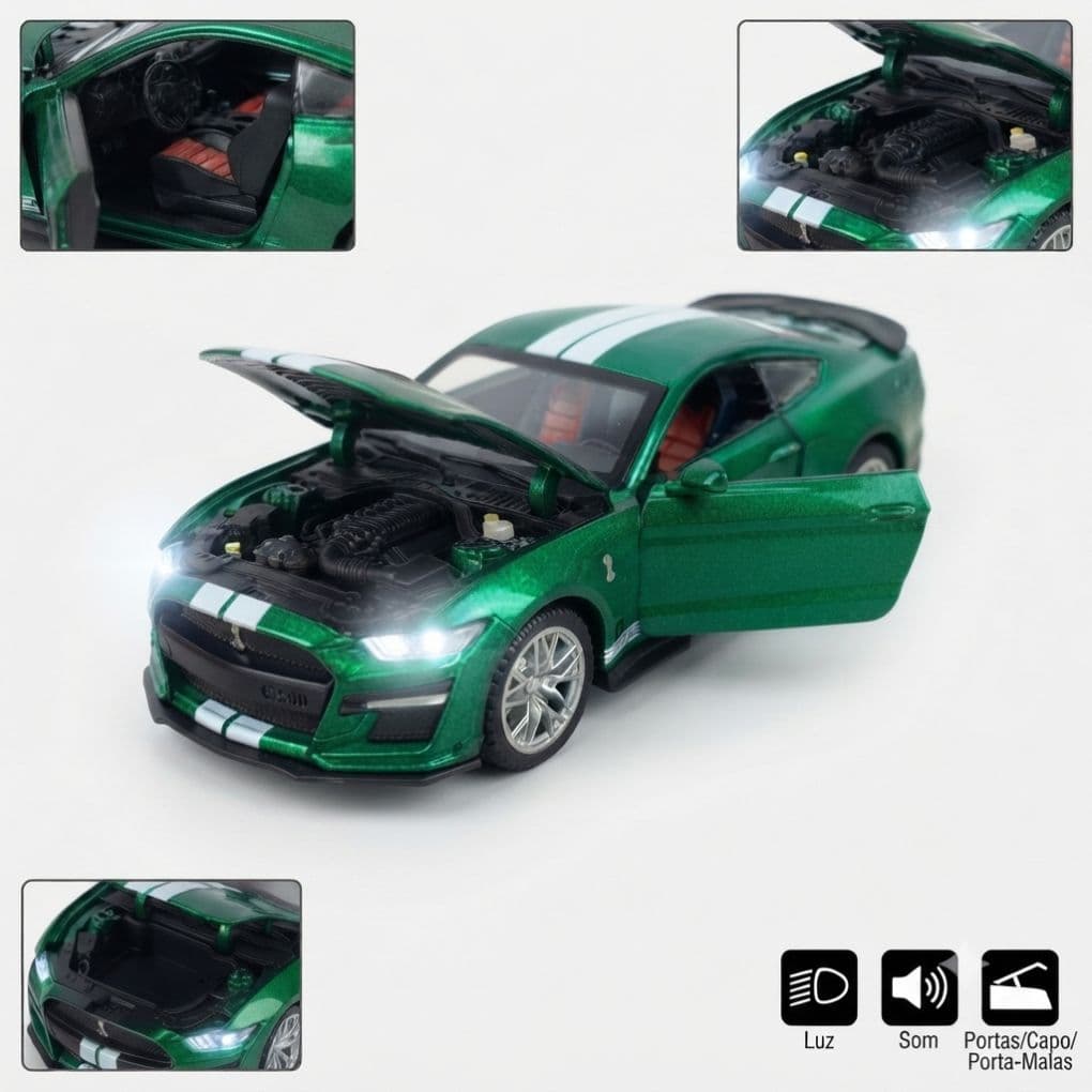 Miniatura Gt500 Ford  Mustang Shelby 1:32 Diecast Metal Coleção Som E Luz Portas Abre