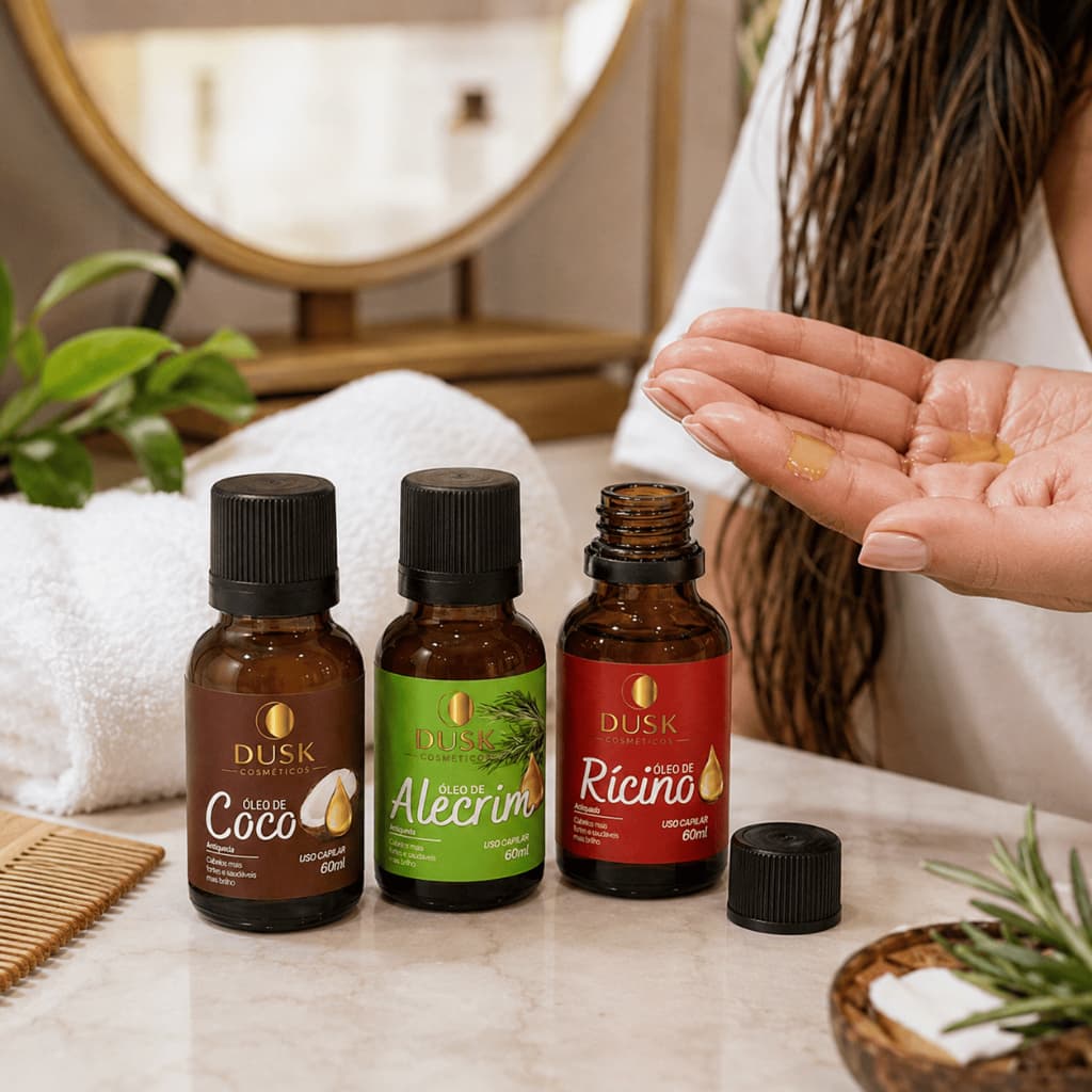 Kit Tratamento Capilar Noturno + Óleo de Alecrim + Óleo de Rícino + Óleo de Coco – Dusk Cosmeticos