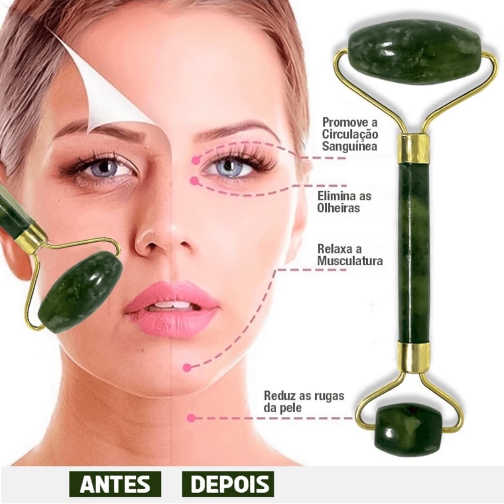 Massageador Rolo Facial Pedra Jade Massagem Anti Rugas