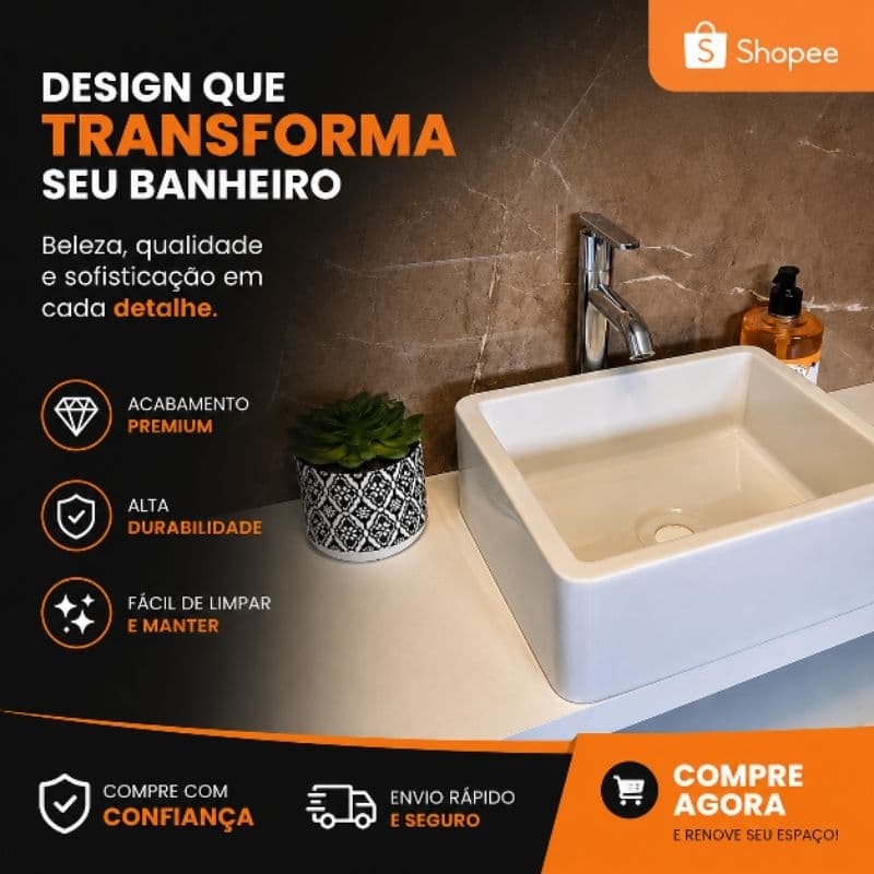 PIA PARA BANHEIRO CUBA DE APOIO SOBREPOR MODERNA LAVABO RESISTENTE