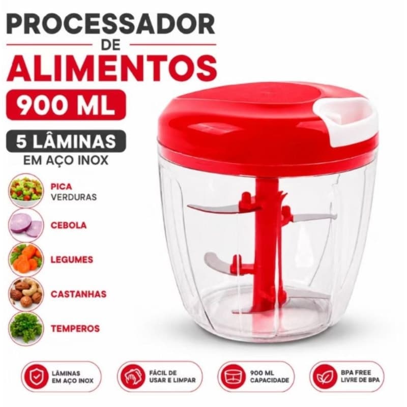 Processador manual de alimentos 900ml lâminas inox resistente