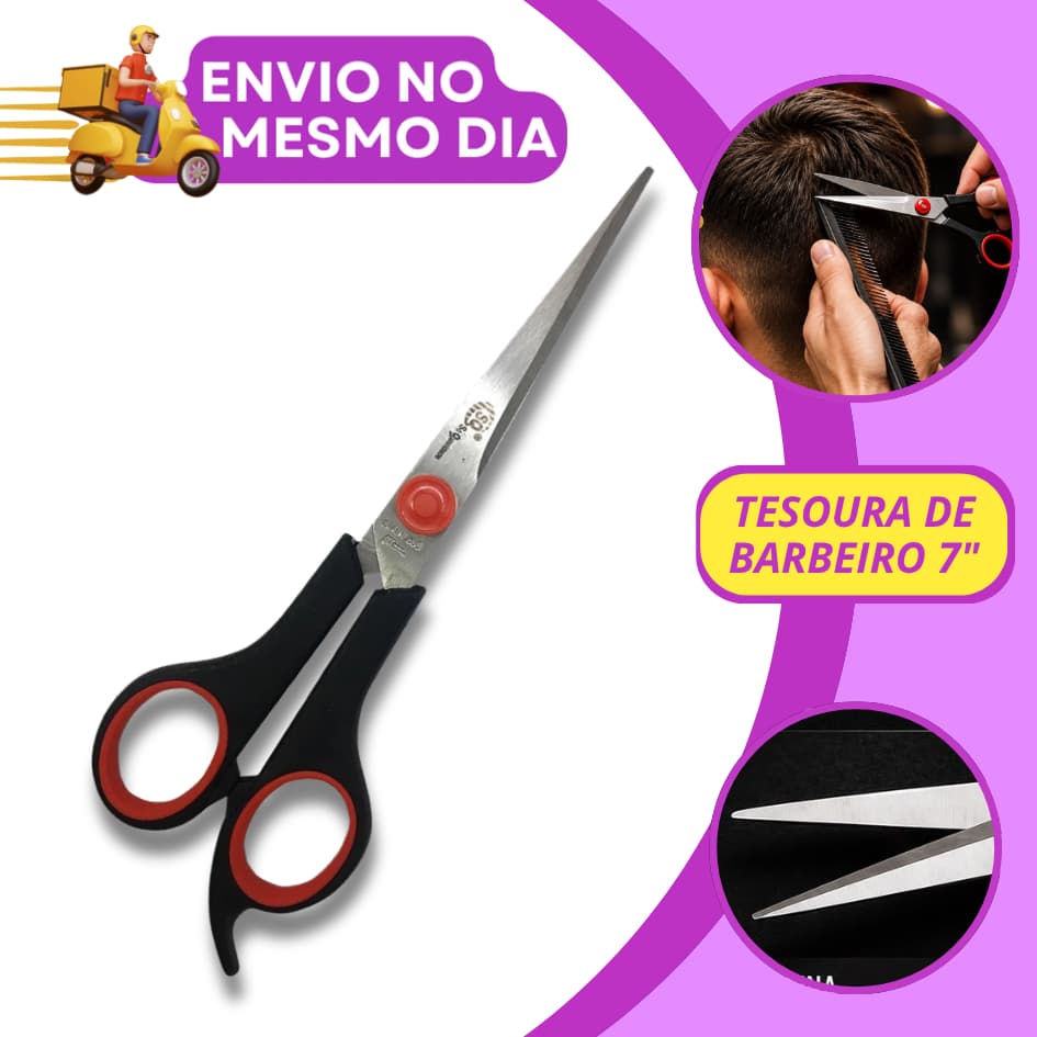Tesoura Profissional  7" Polegadas Barbeiro Barbearia Aço Inox Cabelo Salão Artesanato Papelaria Ponta Fina