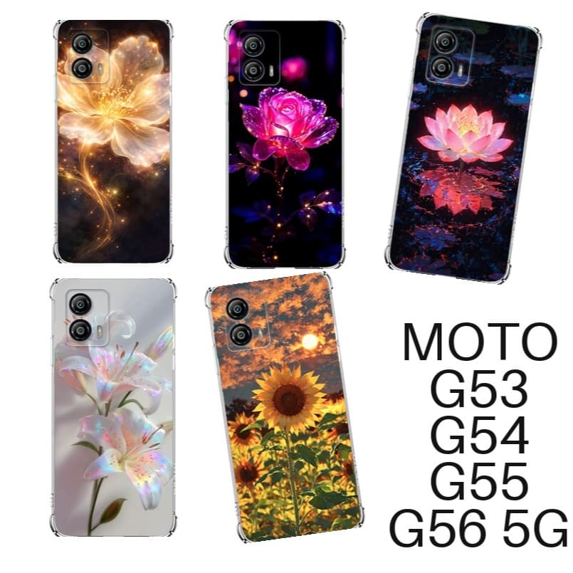 Capinhas de Celular TPU Motorola Moto G53 G54 G55 G56 5G Lindas Flores Brilhantes Flor Proteção Anti-Impacto