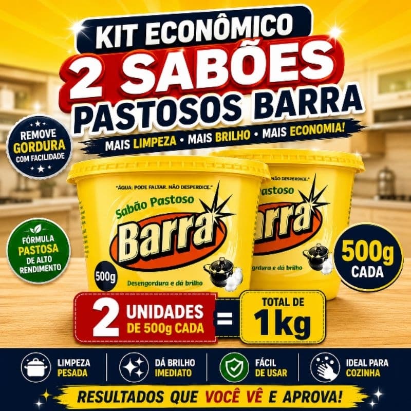 Sabão Pastoso Barra 500g Limpa Panelas Remove Gordura Alto Rendimento