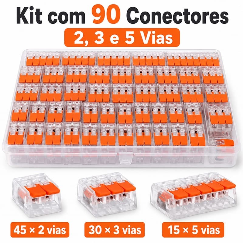 Conector Elétrico Kit 90 Peças Compacto Emenda Derivação 2 3 5 Vias 4mm² 6mm² Instalação Elétrica