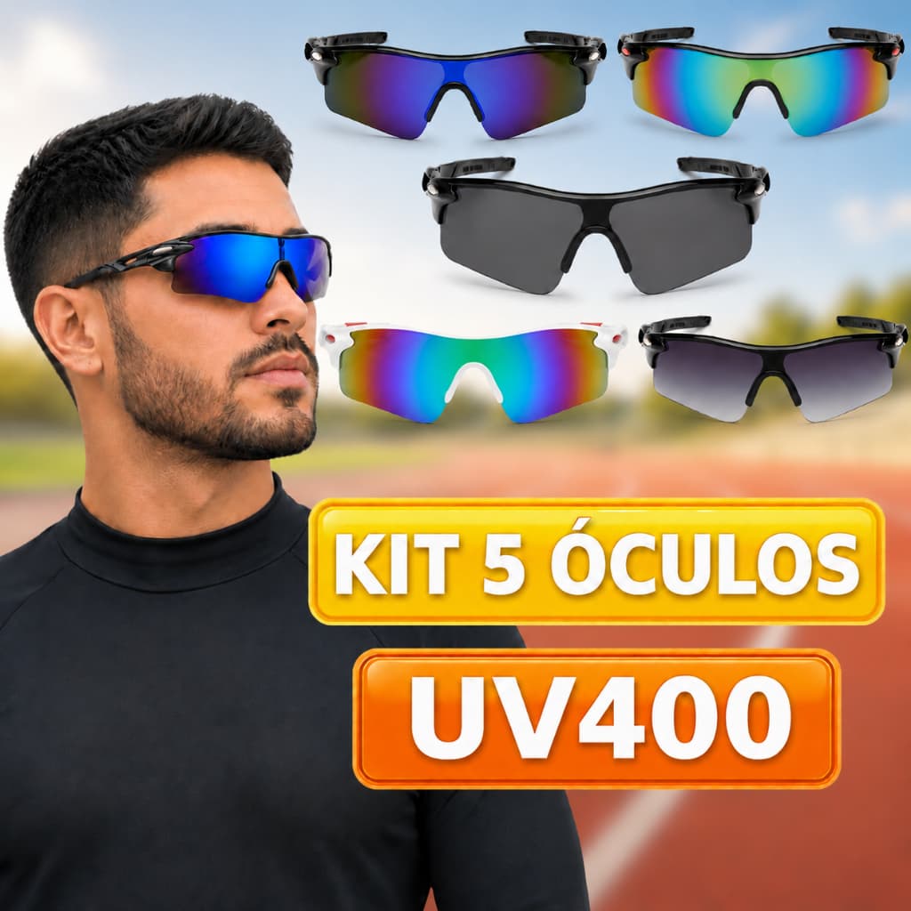 KIT 5 Óculos de Sol Corrida Ciclismo Masculino e Feminino Proteção UV400 Beach Tennis Praia Volei Lente Antireflexo