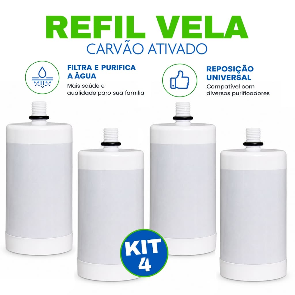 Filtro de Vela Carvão Ativado Refil de Filtro de Água 1000l Kit 4 Filtro Viqua Para Torneiras
