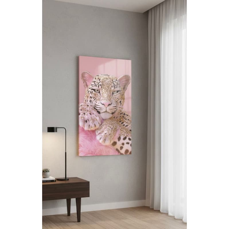 Quadro Decorativo Onça Rosa Moderna para Salão de Beleza e Espaço Feminino