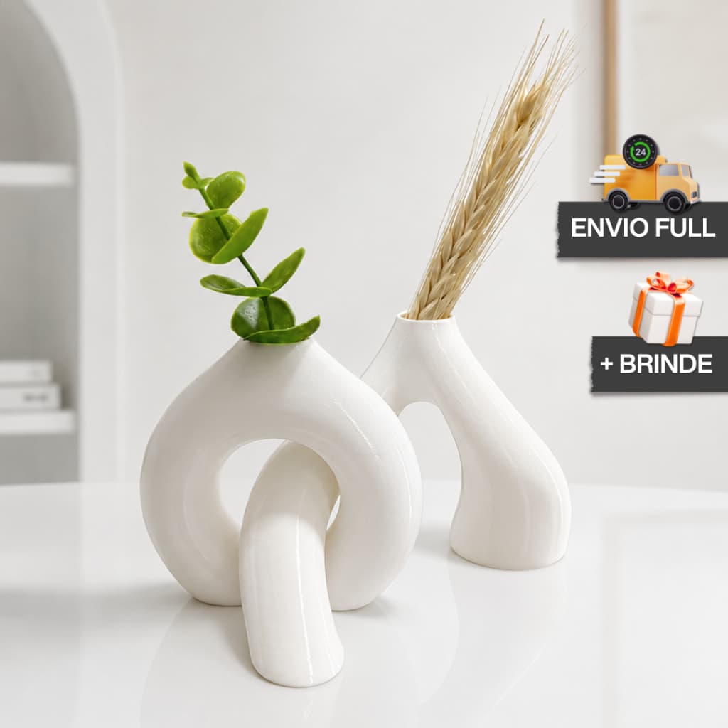 Kit 2 Vasos Decorativos Interconectados COM Planta Trigo Artificial + Presente + Envio Rápido Decoração Minimalista Casa
