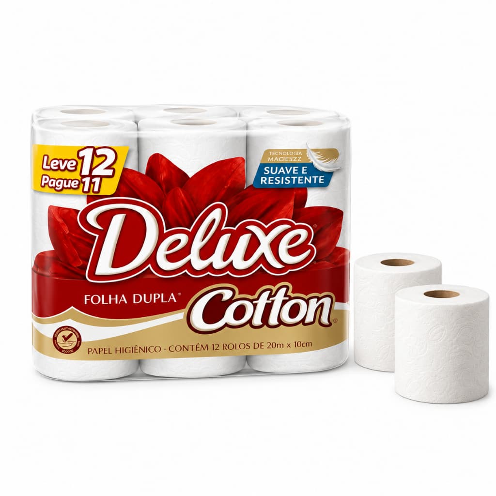 Papel Higiênico Deluxe Cotton - Folha Dupla - Pacote com 12 rolos