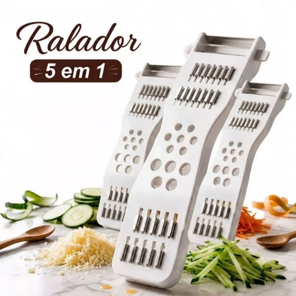 Kit até 6 Ralador Descascador 5 em 1 Fatiador Multifuncional Legumes Frutas Verduras Manual Keita