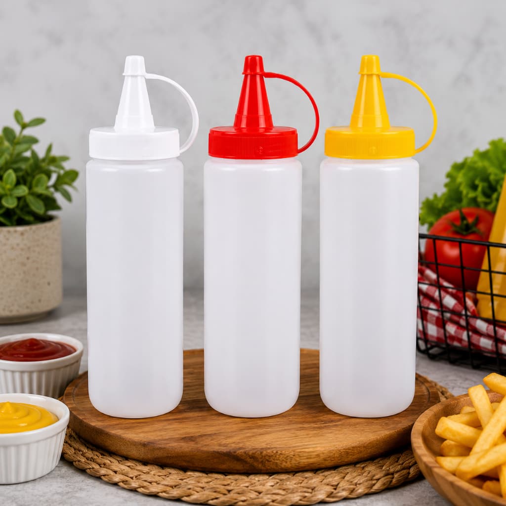 Kit 3 Bisnagas Squeeze 200ml Para Molhos Ketchup Mostarda Condimentos BPA Free