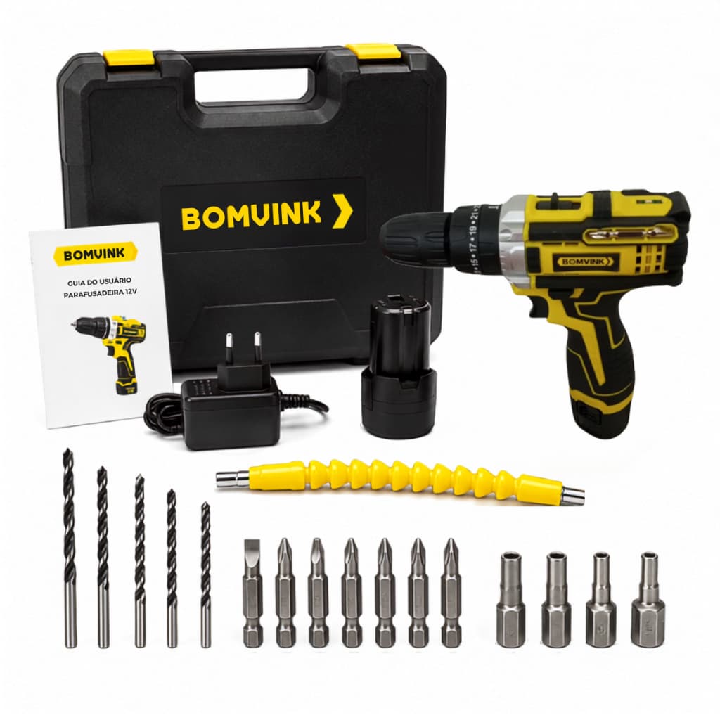 Parafusadeira furadeira 12V Kit Completo Maleta Bateria Acessórios