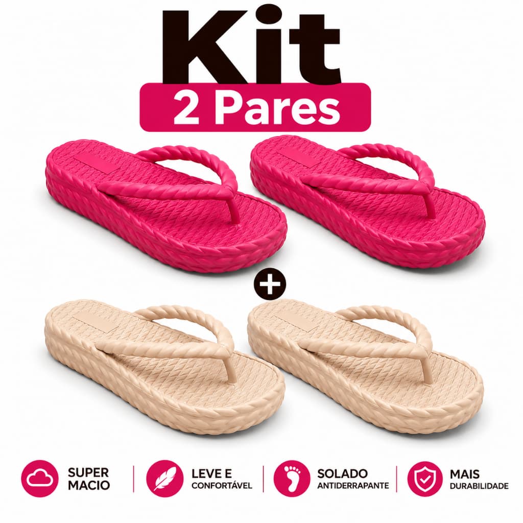 💖 Kit 2 Pares Chinelo Nuvem Feminino – Super Confortável, Leve e Trançado 👣