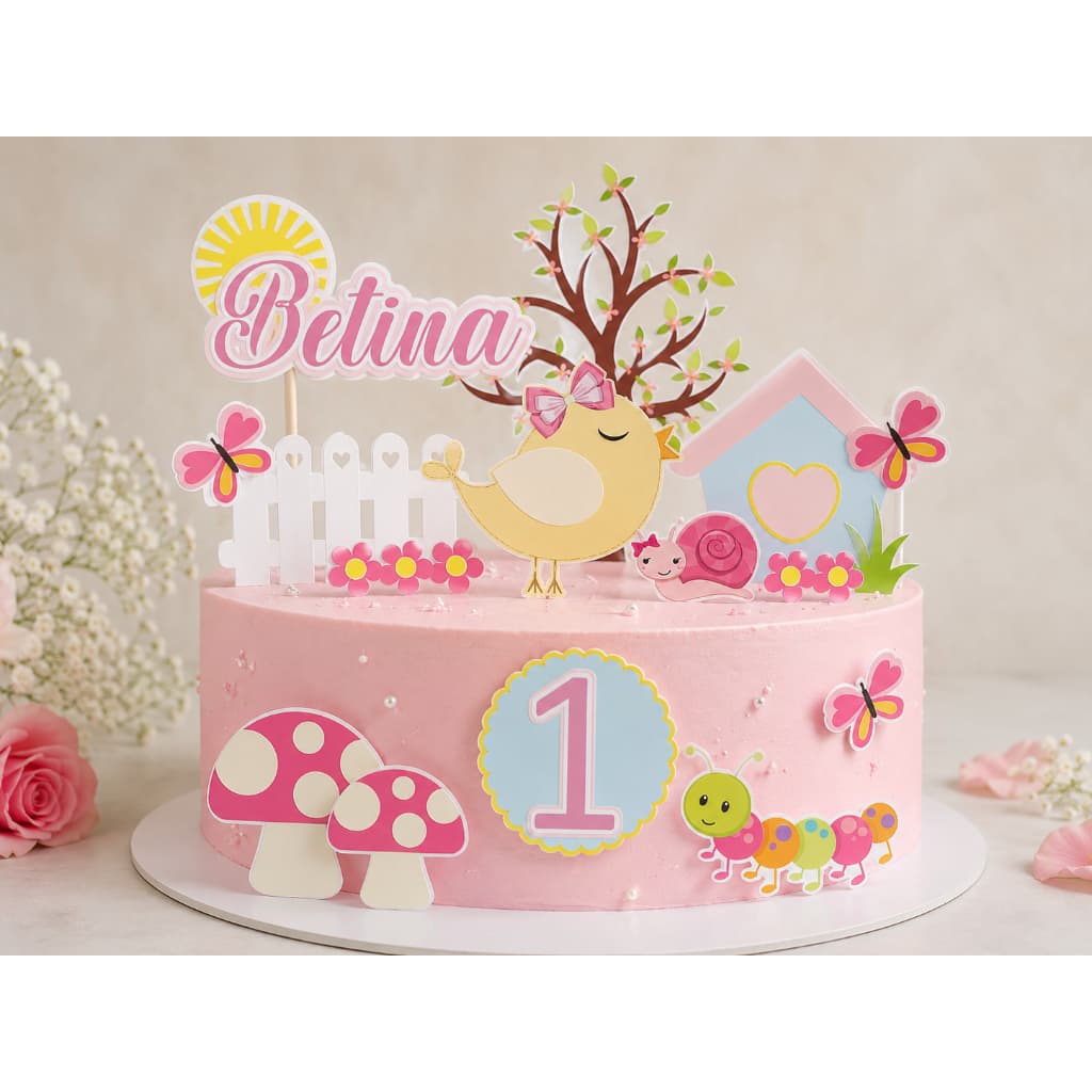 Topo de Bolo Jardim Encantado Personalizado com Nome e Idade