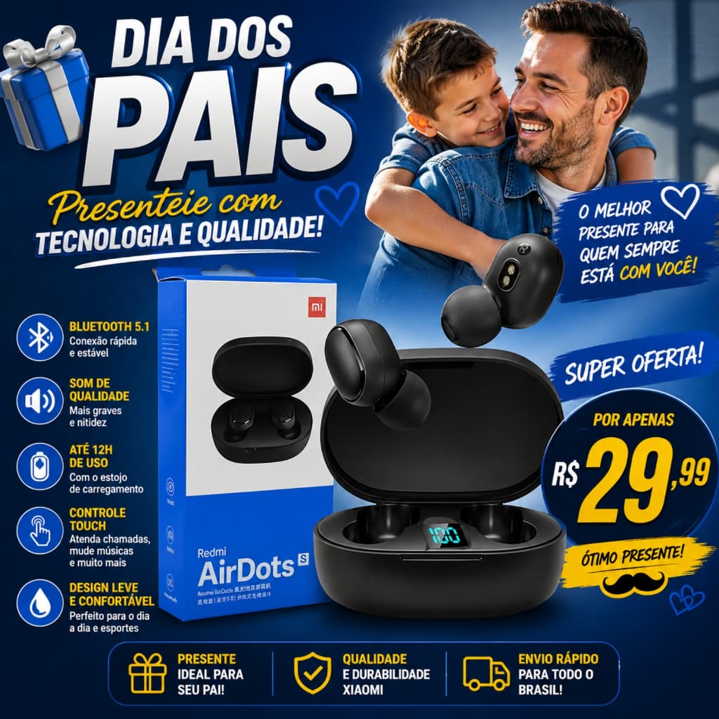 Fone De Ouvido Sem Fio Air Dots Bluetooth 5.1 Preto Esporte