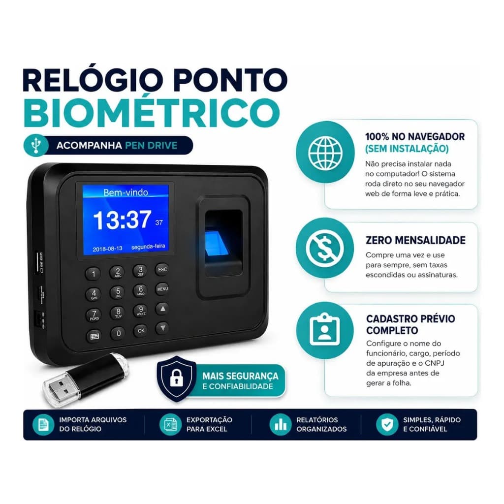 Relógio Ponto Biométrico + Software Gestão Sem Mensalidade