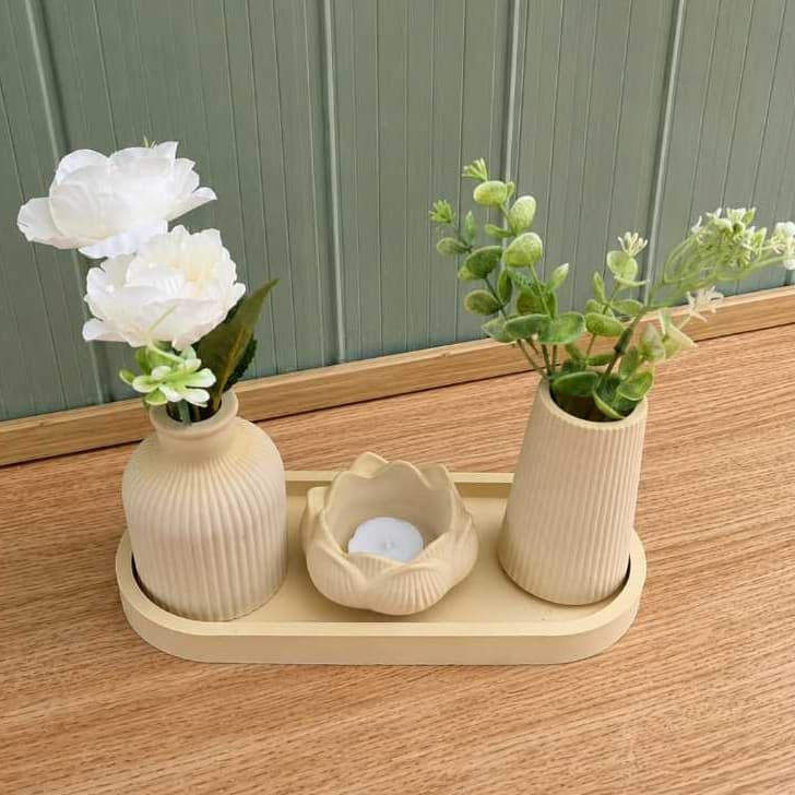 Kit Decorativo 4 Peças 2 Vasos + 1 Bandeja + Porta Vela | Porta Joias Tamanho G da Bandeja