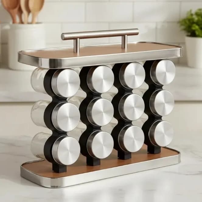 Porta Tempero de Vidro Quadrado com Tampa em Aço Inox Organizador de Cozinha Vertical