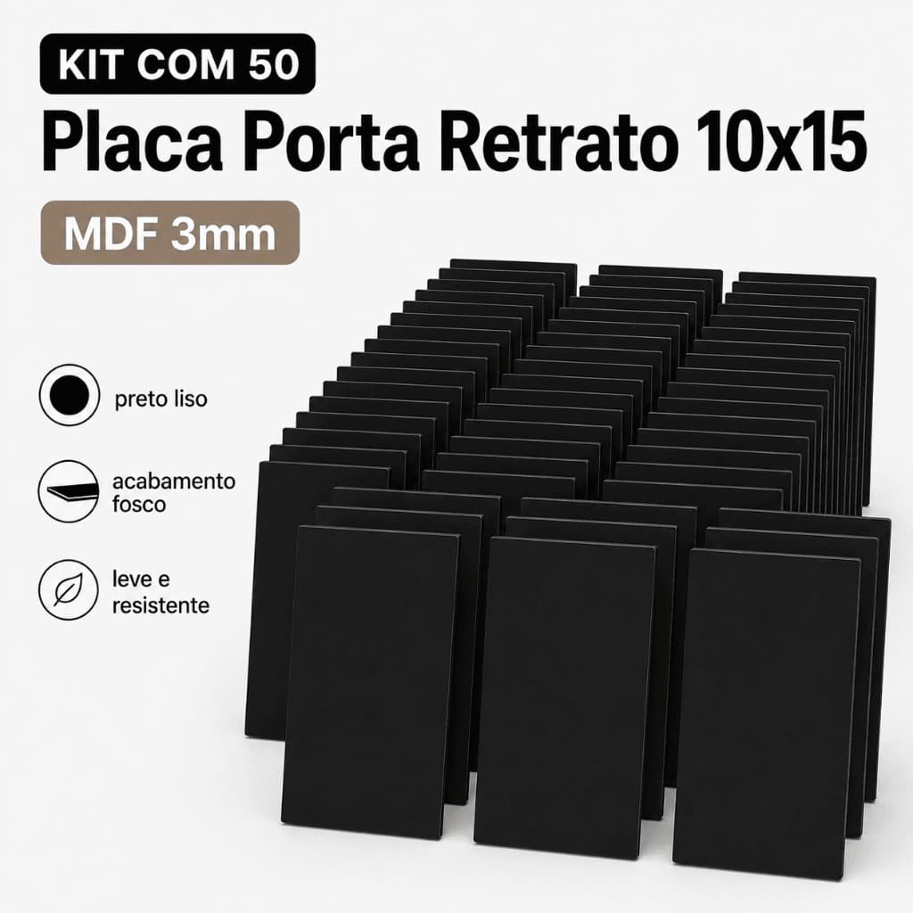 Porta Retrato MDF 10x15 Preto Liso Kit Econômico com 5 10 20 e 50 Peças para Quadros e Projetos Criativos
