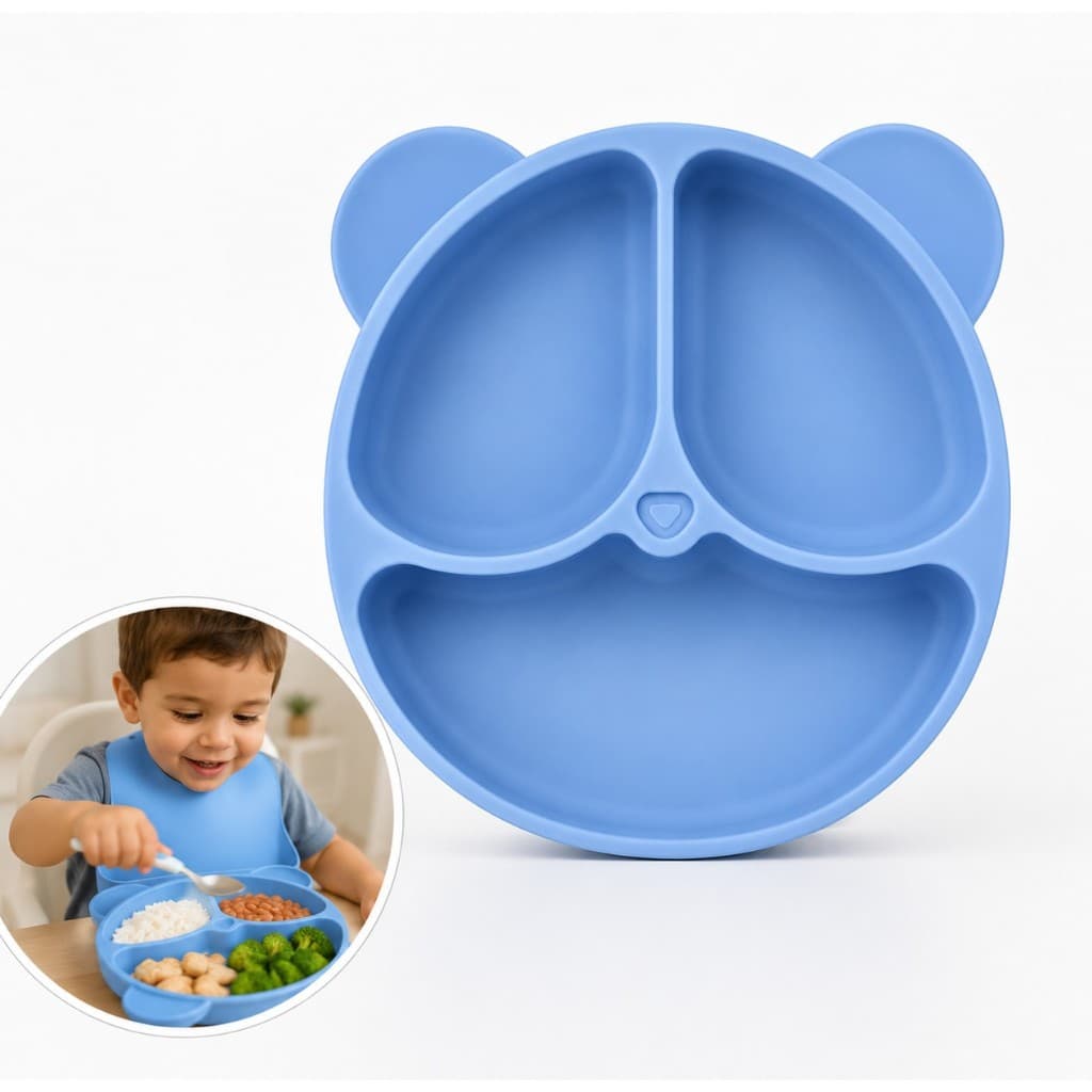 Prato de Silicone Infantil Ursinho Ventosas 450mL BPA Free - Praticidade e Segurança, sem sujeira