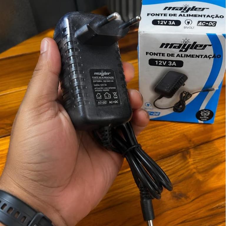 Fonte Plug 12V 3A Mayler Para Fita Led CFTV Bivolt