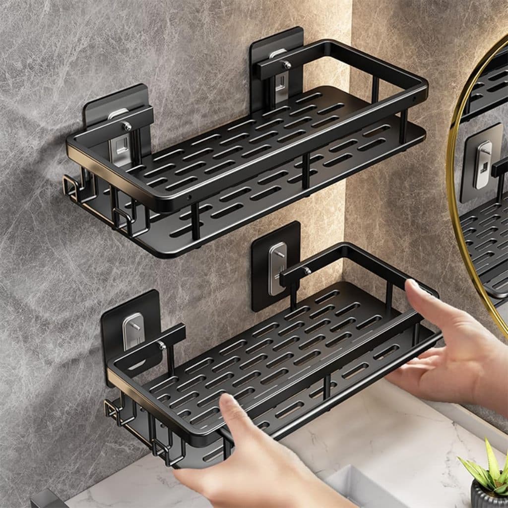Suporte De Shampoo Organizador Prateleiras De Banheiro Sem Furo Premium-Space Aluminium